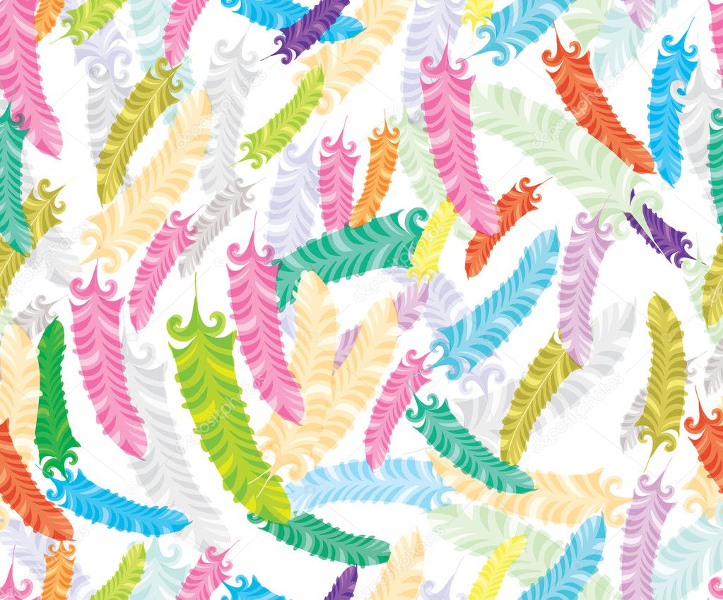 Abstract hand-drawing Seamless pattern with colorful feather