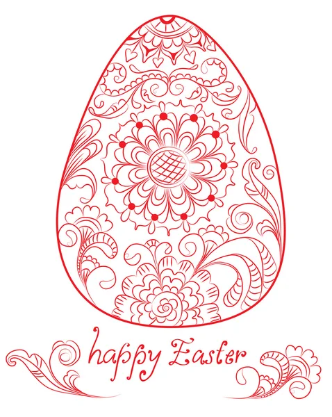 Tarjeta de Pascua con huevo rojo y adorno floral — Archivo Imágenes Vectoriales