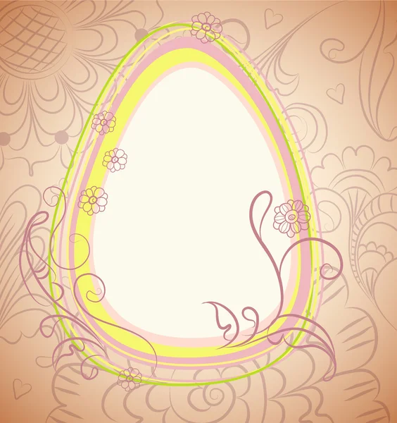Tierna tarjeta de Pascua con huevo y adorno floral — Vector de stock