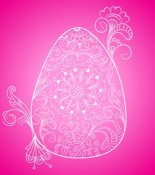 Великодні рожеві листівки з яйцем і квітковим орнаментом — стоковий вектор