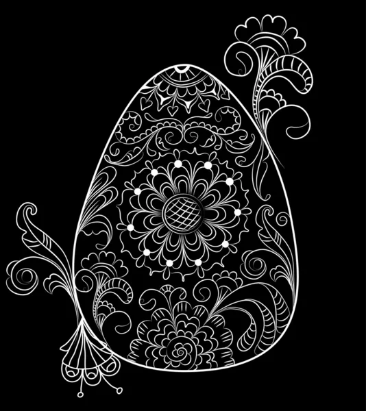 Великодня чорна листівка з яйцем і квітковим орнаментом — стоковий вектор