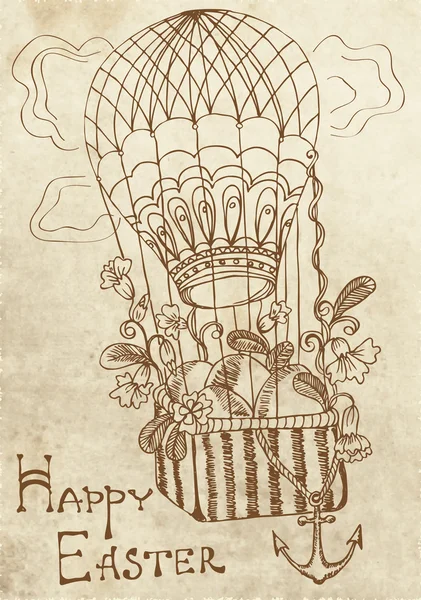 Retro Easter card with air Balloon Royalty Free Stock Vectors