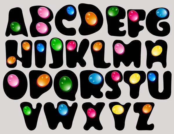 ABC abstracto, alfabeto negro con gotas de color — Vector de stock