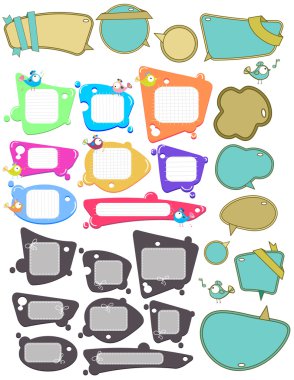 Big set of Speech bubbles, labels with funny birds clipart