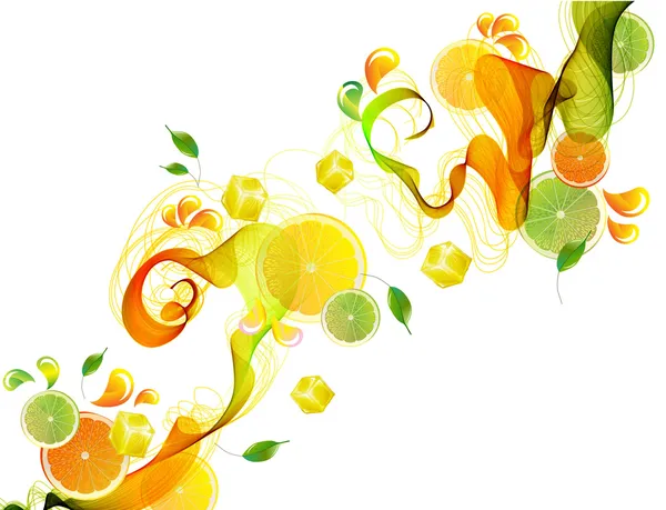 Orange och lime juice plask med abstrakt våg — Stock vektor