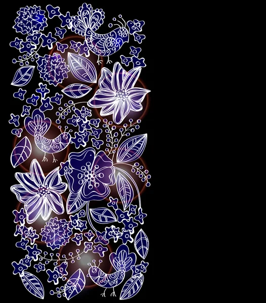 Beau fond floral bleu avec des oiseaux — Image vectorielle