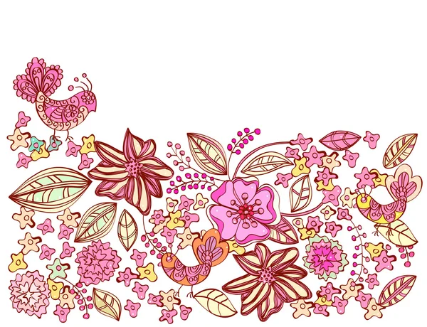 Fundo floral rosa bonita com pássaros —  Vetores de Stock