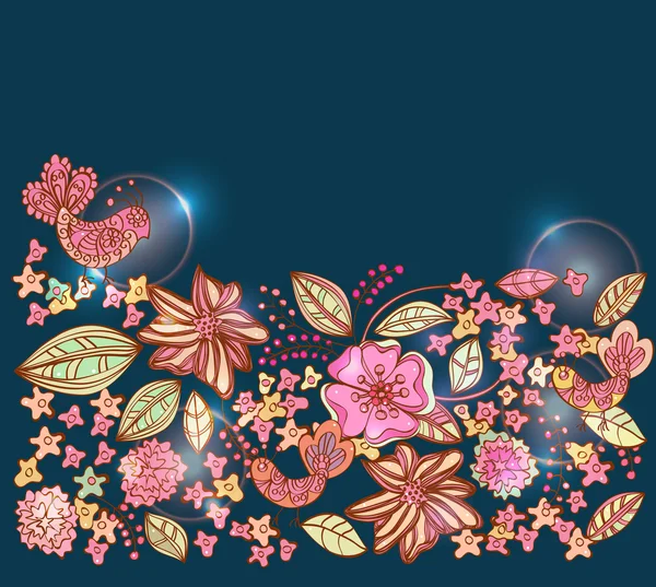 पक्षियों के साथ सुंदर रंगीन फूल पृष्ठभूमि — स्टॉक वेक्टर