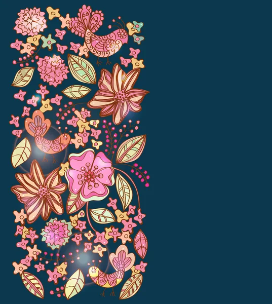 美丽多彩花卉背景与鸟 — 图库矢量图片