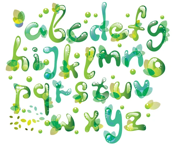 Abstract ABC, green alphabet with leaves — стоковый вектор