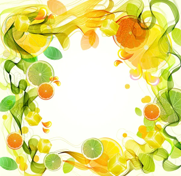 Orange and lime juice splash with abstract wave — Stock Vector