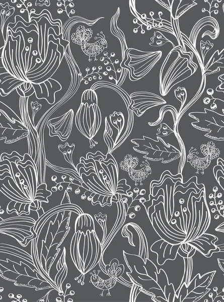 Motif sans couture avec des fleurs et des oiseaux — Image vectorielle