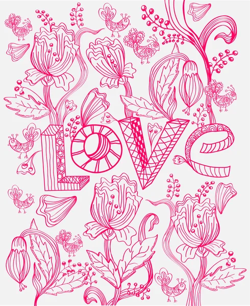 Elegante fondo floral rosa con AMOR — Vector de stock