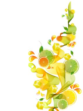 Orange and lime juice splash with abstract wave clipart