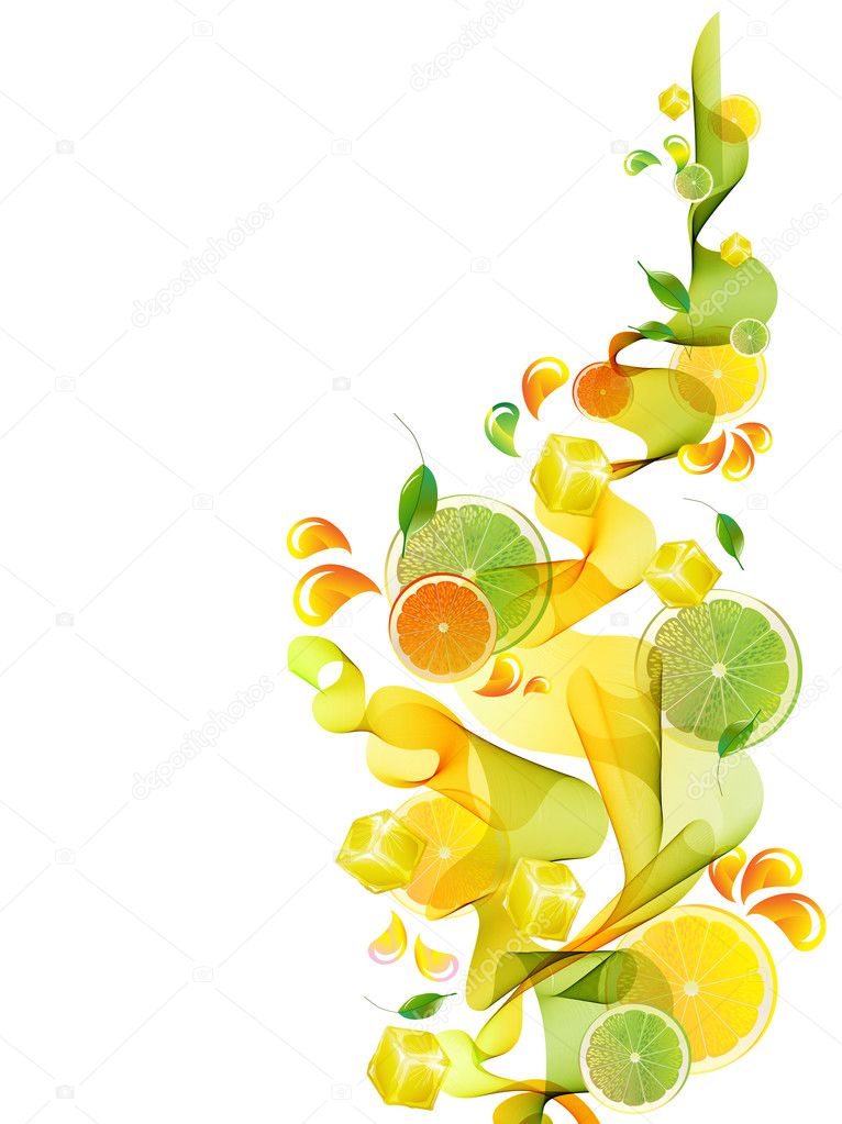 Orange and lime juice splash with abstract wave