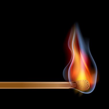 Burning match over dark background and space for text clipart