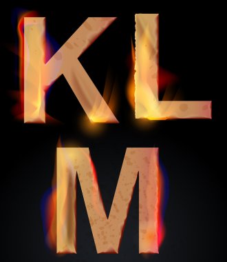 Burning KLM letters, burning alphabet clipart