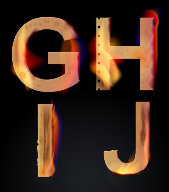 Burning GHIJ letters, burning alphabet clipart