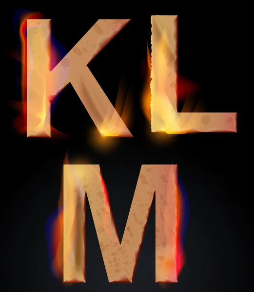 stock vector Burning KLM letters, burning alphabet