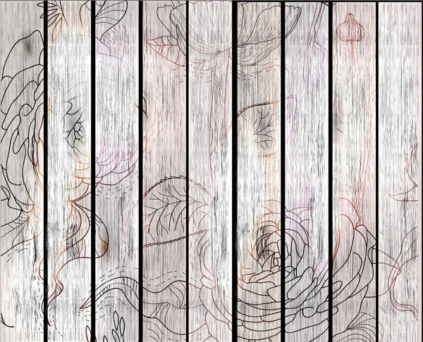 Holz Textur Hintergrund mit Blumen — Stockvektor