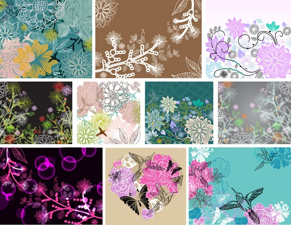 Big set of beautiful floral background — Stock Vector