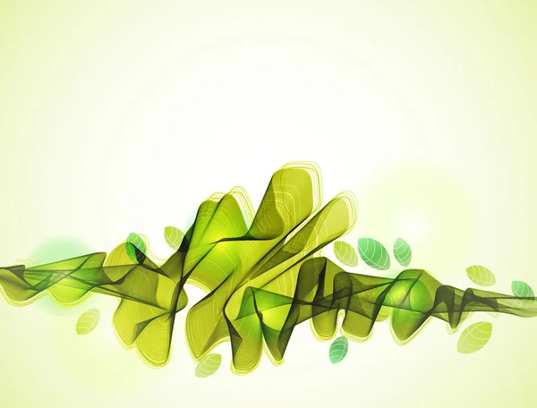 Fundo abstrato com onda verde e folha — Vetor de Stock