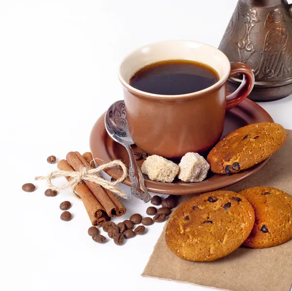 Kaffeetasse und Bohnen Hintergrund — Stockfoto