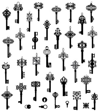 The big collection of silhouettes of keys clipart