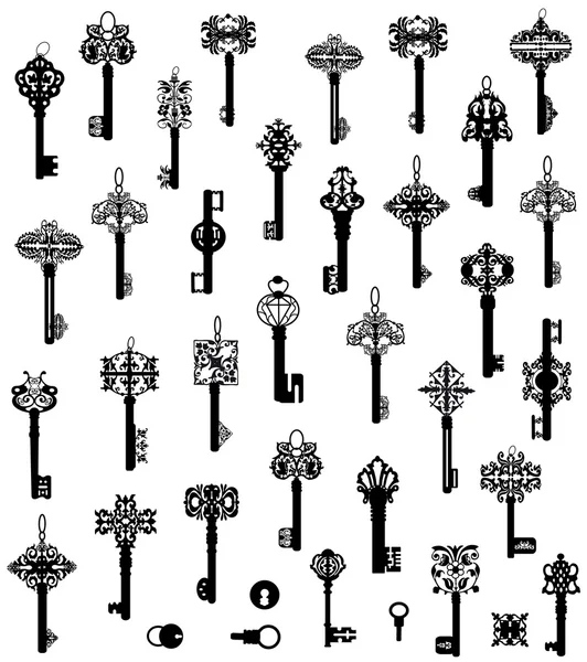 Den stora samlingen av silhuetter av nycklar — Stock vektor