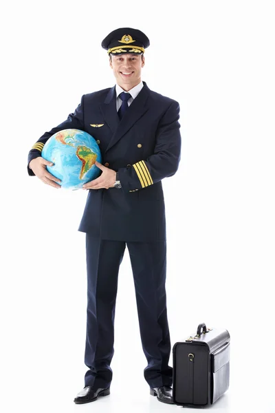 Pilot zeměkoule a kufr — Stock fotografie