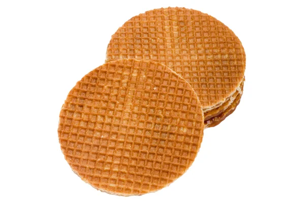 Waffles with caramel on white close up — Stock Photo, Image