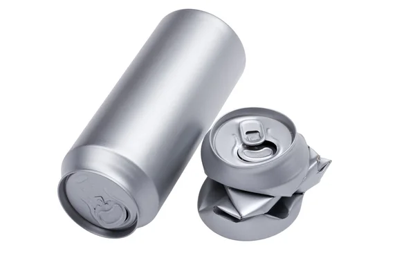 Grey Crumpled beverage can on white — Stock Photo, Image