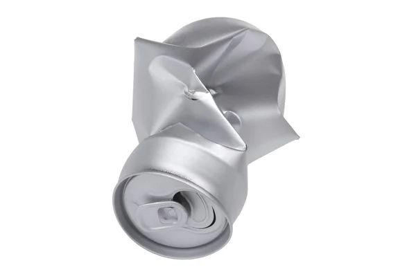 Grey Crumpled beverage can on white macro — Stock Photo, Image