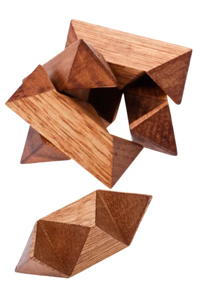 Fából készült puzzle-fehér háttér — Stock Fotó