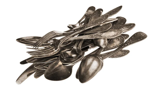 Antik ezüst konyha edények — Stock Fotó