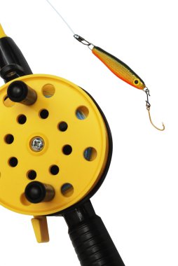 Fishing rod with yellow reel clipart