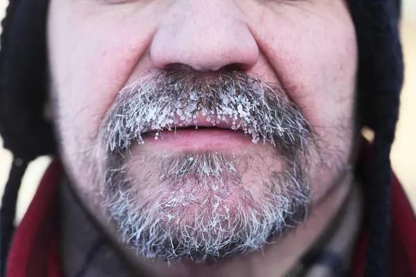 Bevroren grijze baard en snor — Stockfoto