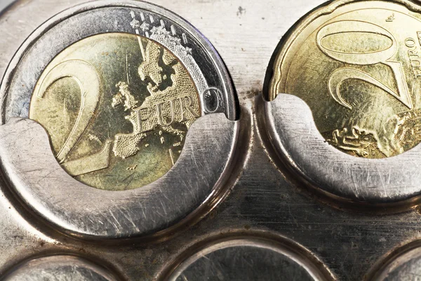 Two euro coins and twenty cents — Stock Photo, Image