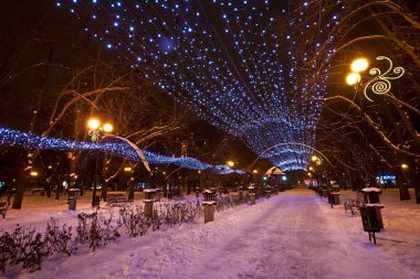 Decorated winter city park clipart