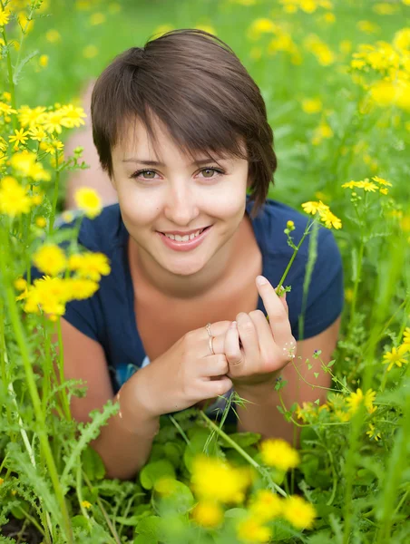 Girl in a summer forest — Stock Photo, Image