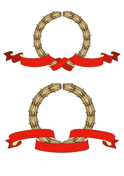 Banner de cinta roja y laurel — Vector de stock