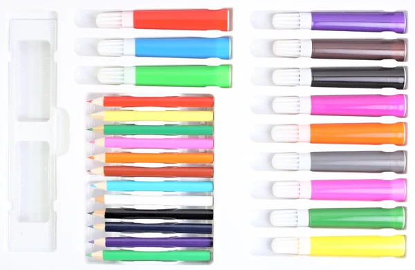 Conjunto de lápis e canetas de feltro — Fotografia de Stock