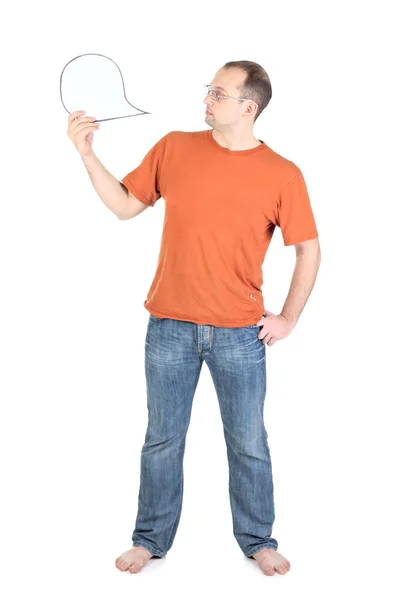 Young man holds a blank card — Stock Photo, Image
