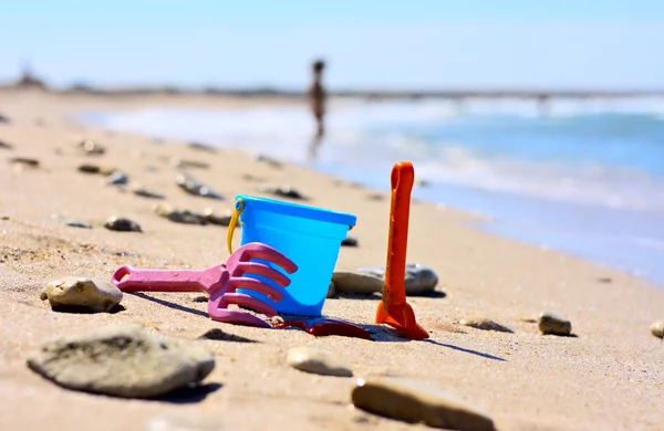 stock image Plastic bucket on the beach