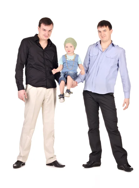 Two guys hold little boy — Stock Photo, Image