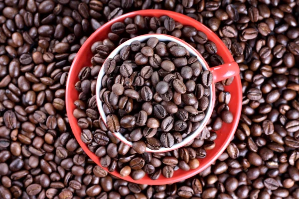 コーヒー豆がいっぱい入ったカップ — ストック写真