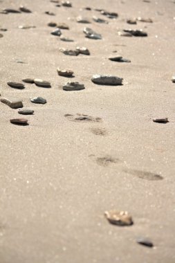 Taşlar arasında plajda ayak izleri