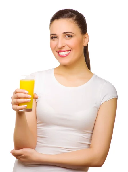 Chica joven con jugo de naranja —  Fotos de Stock