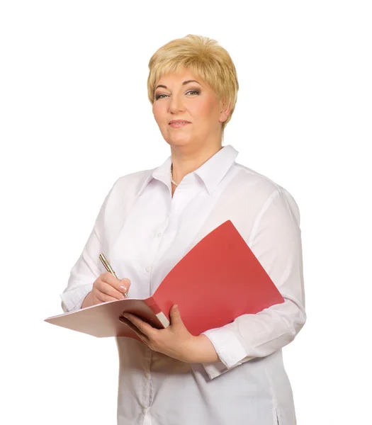 Senior woman with folder — Stock Photo, Image