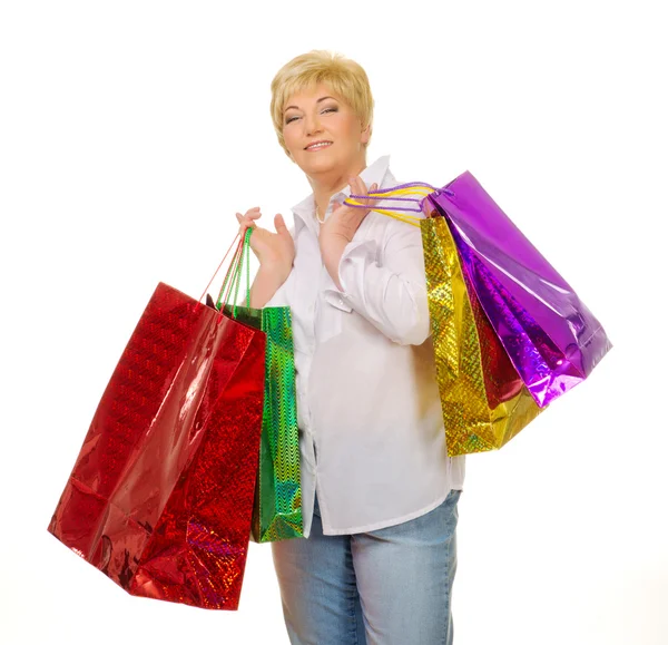 Mujer mayor con bolsas —  Fotos de Stock
